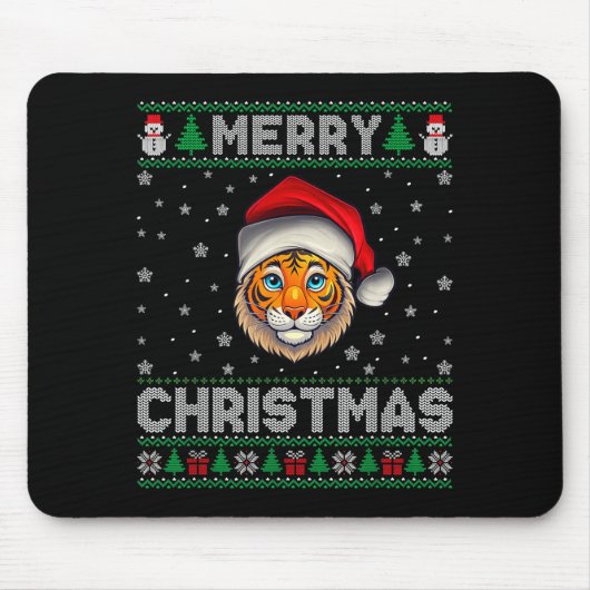 Merry Christmas 2025 Tiger Santa Hat Ugly Xmas Mousepad (Vorne)
