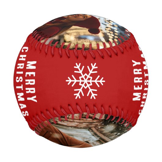 Merry Christmas 2 Photo Collage Keepsake Baseball (Rückseite)