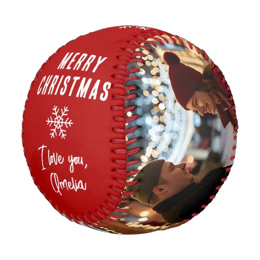 Merry Christmas 2 Photo Collage Keepsake Baseball (Schrägansicht)