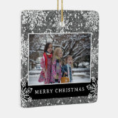 Merry Christmas 2 Photo Silver Glitter Snowflakes Keramikornament (Rechts)