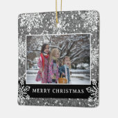 Merry Christmas 2 Photo Silver Glitter Snowflakes Keramikornament (Links)