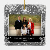 Merry Christmas 2 Photo Silver Glitter Snowflakes Keramikornament (Rückseite)