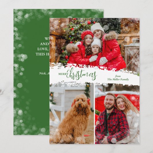 Merry Christmas 3 Photo Collage Feiertagskarte (Vorne/Hinten)