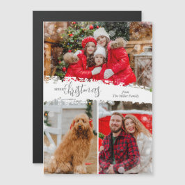 Merry Christmas 3 Photo Magnetic Holiday Card Magnetkarte