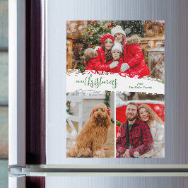 Merry Christmas 3 Photo Magnetic Holiday Card Magnetkarte