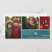 Merry Christmas - 3 photos - teal blue snowflake Feiertagskarte (Vorderseite)