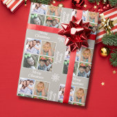 Merry Christmas 4 Photo Collage Family Name Taupe Geschenkpapier