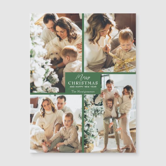 Merry Christmas 4 Photo Collage Magnetic Card Magnetkarte (Vorderseite)