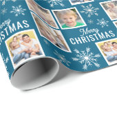 Merry Christmas 4 Photos Snowflake Christmas Blue Geschenkpapier (Rolleneckpunkt)