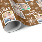 Merry Christmas 4 Photos Snowflake Christmas Brown Geschenkpapier (Rolleneckpunkt)
