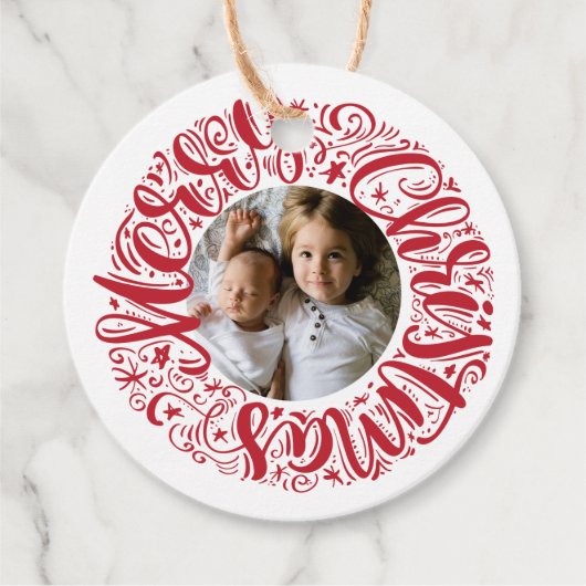 Merry Christmas Add Your Foto Geschenkanhänger (Vorderseite)