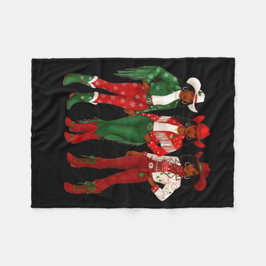 Merry Christmas African American Afro Cowgirl West Fleecedecke (Vorderseite (Horizontal))
