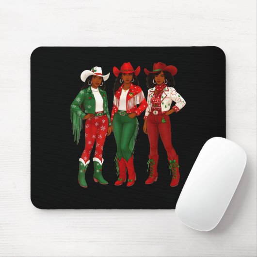 Merry Christmas African American Afro Cowgirl West Mousepad (Mit Mouse)