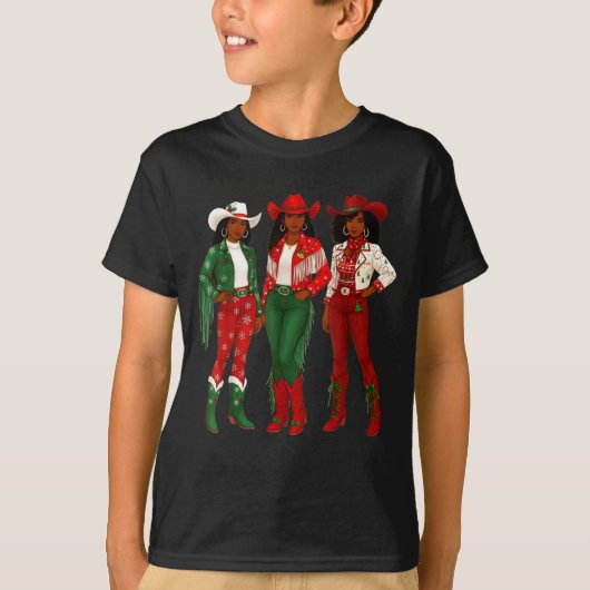 Merry Christmas African American Afro Cowgirl West T-Shirt (Vorderseite)