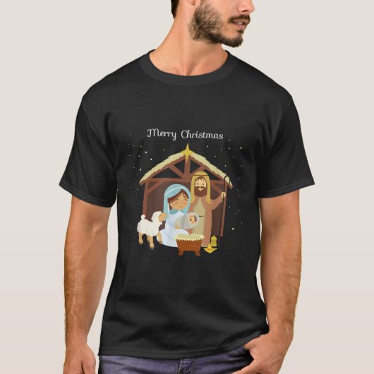 Merry Christmas &amp; Nativity Scene Christian Fai T-Shirt (Vorderseite)