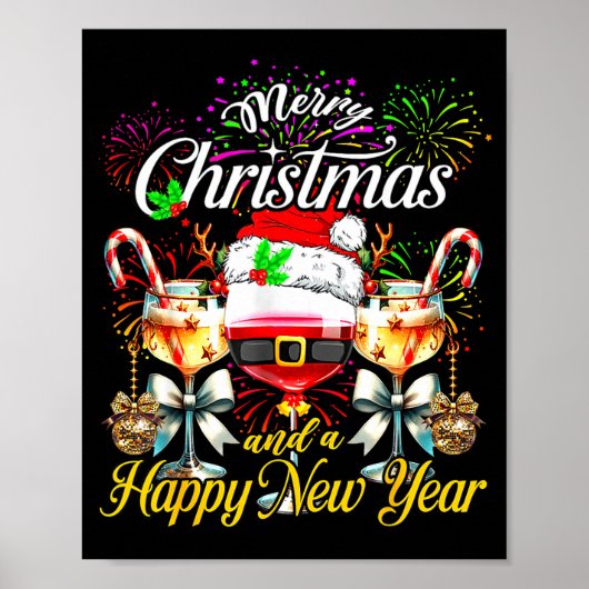 Merry Christmas And A Happy New Year Firework Wine Poster (Vorne)