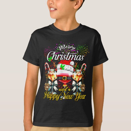 Merry Christmas And A Happy New Year Firework Wine T-Shirt (Vorderseite)