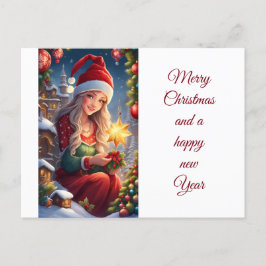 Merry  Christmas  and a  happy  new  Year Girl Postkarte