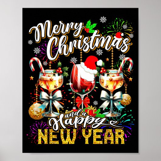 Merry Christmas And A Happy New Year Wine Gles Fir Poster (Vorne)