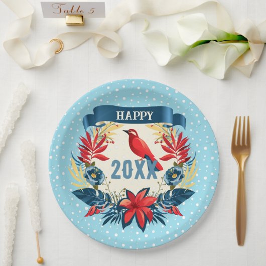 Merry Christmas and Happy New Year! 20XX Red Bird Pappteller (Hochzeit)