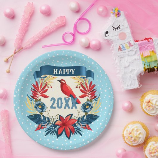 Merry Christmas and Happy New Year! 20XX Red Bird Pappteller (Party)