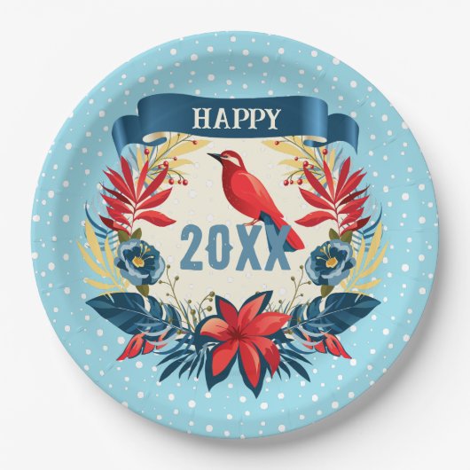 Merry Christmas and Happy New Year! 20XX Red Bird Pappteller (Vorderseite)