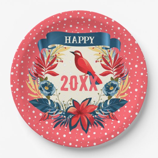 Merry Christmas and Happy New Year! 20XX Red Bird Pappteller (Vorderseite)