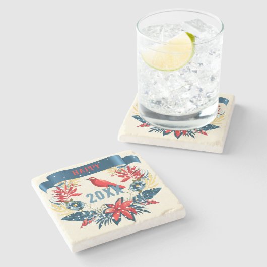 Merry Christmas and Happy New Year! 20XX Red Bird Steinuntersetzer (Seitenansicht)