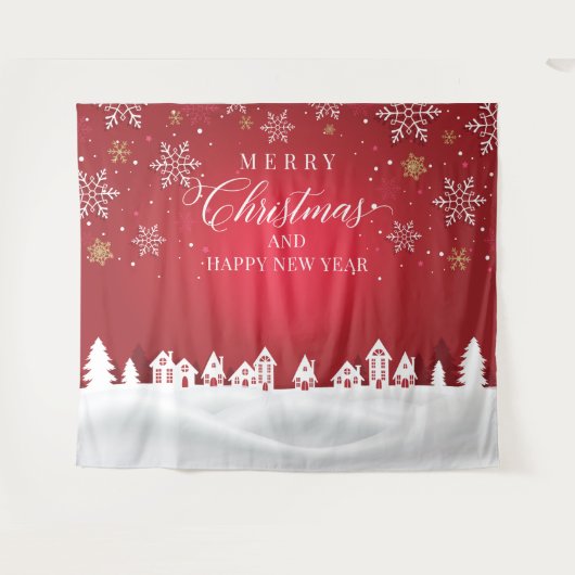 Merry Christmas and Happy New Year backdrop  Wandteppich (Vorderseite (Horizontal))