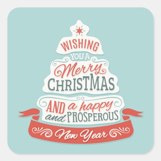 Merry Christmas And Happy New Year Quadratischer Aufkleber (Vorderseite)