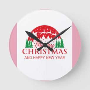 Merry Christmas And Happy New Year Runde Wanduhr