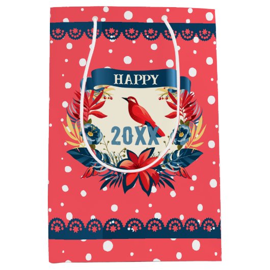 Merry Christmas and Happy New Year! Snow Red Bird Mittlere Geschenktüte (Vorderseite)