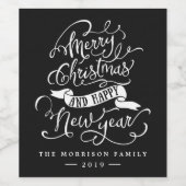 Merry Christmas and Happy New Year Typography Weinetikett (Einzelnes Label)