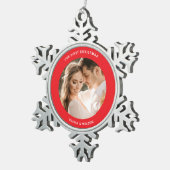 Merry Christmas and Married Photo Schneeflocken Zinn-Ornament (Rechts)
