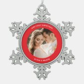 Merry Christmas and Married Photo Schneeflocken Zinn-Ornament (Vorderseite)