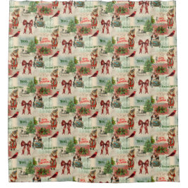 Merry Christmas and Seasons Greetings Vintage Duschvorhang