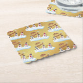 Merry Christmas and snowmen on faux gold Untersetzer (angewinkelt)