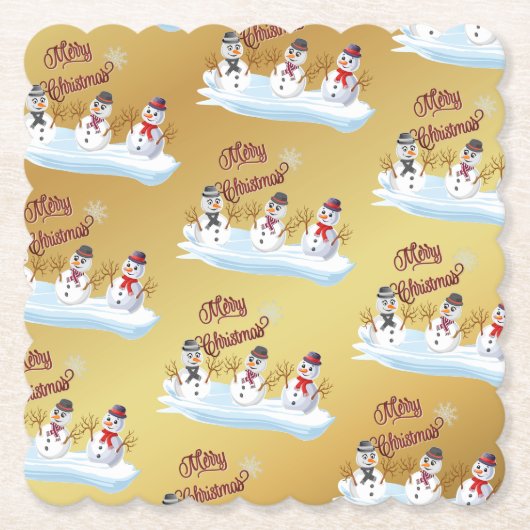 Merry Christmas and snowmen on faux gold Untersetzer (Vorderseite)