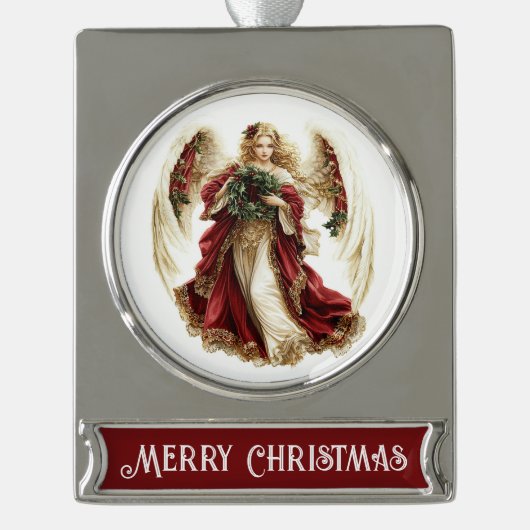 Merry Christmas – Angel  Banner-Ornament Silber (Vorderseite)
