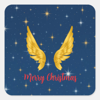 Merry Christmas Angel Wings Quadratischer Aufkleber