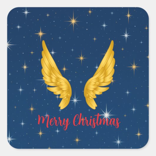 Merry Christmas Angel Wings Quadratischer Aufkleber (Vorderseite)