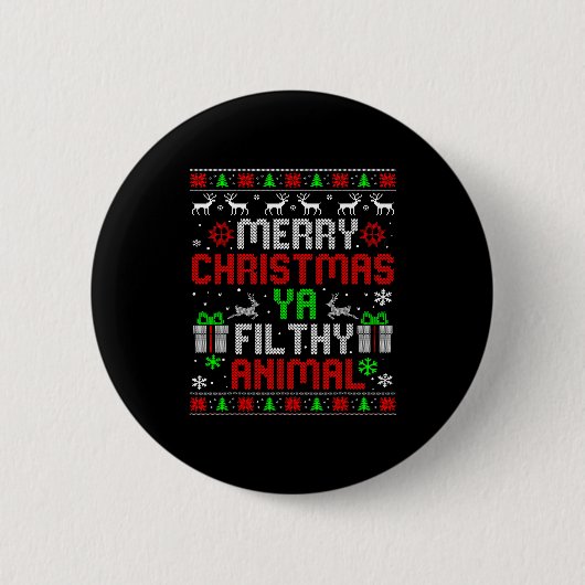 Merry Christmas Animal Filthy Ya Xmas Family Pajam Button (Vorderseite)
