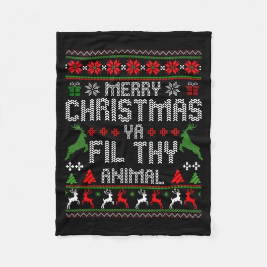 Merry Christmas Animal Filthy Ya Xmas Pajama Chris Fleecedecke (Vorderseite)
