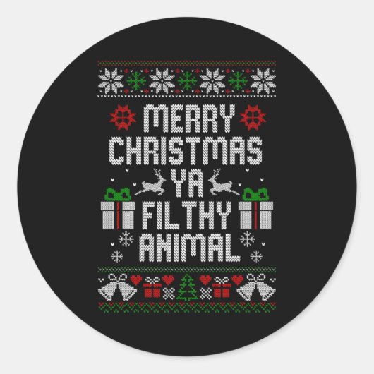 Merry Christmas Animal Filthy Ya Xmas Pajama Long  Runder Aufkleber (Vorderseite)