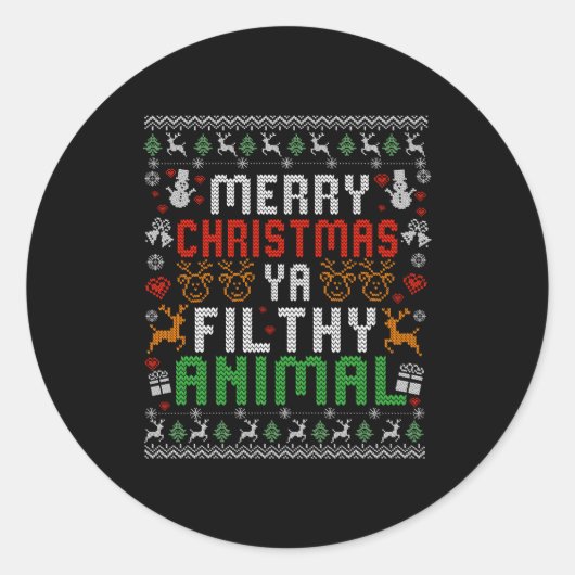 Merry Christmas Animal Filthy Ya Xmas Pajama Shirt Runder Aufkleber (Vorderseite)