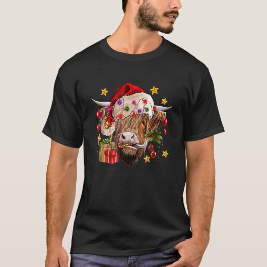 Merry Christmas Animal Highland Cow Heifer T-Shirt (Vorderseite)
