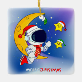 Merry Christmas Astronaut and the Moon Keramikornament