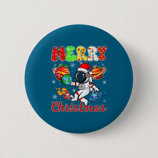 Merry Christmas Astronaut Santa Hat Snowflakes Tre Button (Vorderseite)