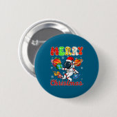 Merry Christmas Astronaut Santa Hat Snowflakes Tre Button (Vorne & Hinten)