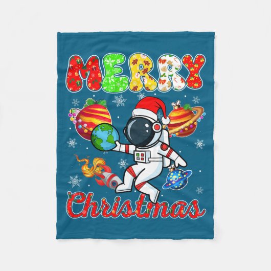 Merry Christmas Astronaut Santa Hat Snowflakes Tre Fleecedecke (Vorderseite)